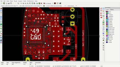 The screenshot of a board opened in Kicad